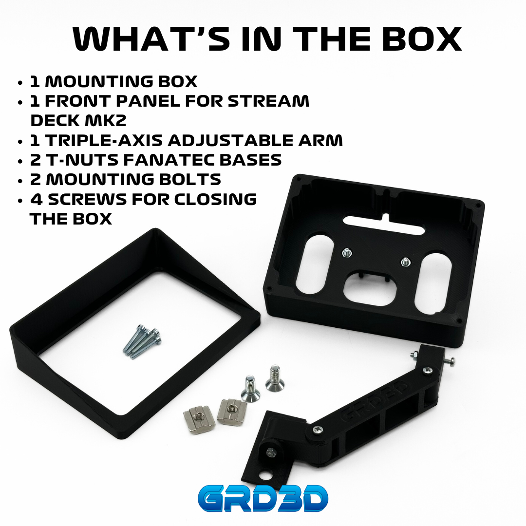 Stream Deck MK2 Triple-Axis Mount for Fanatec Wheel Bases – V2 (with Anti-Glare Sunshade)