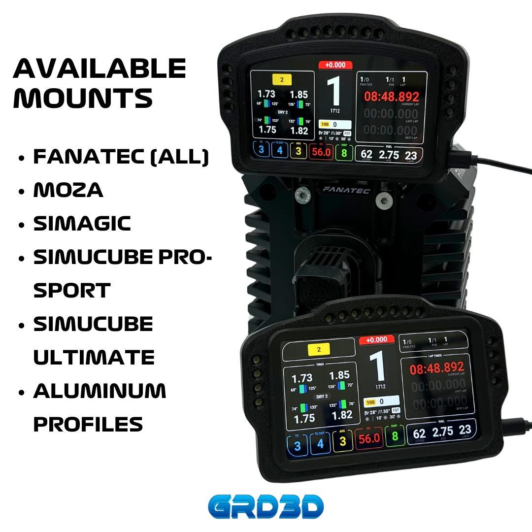 GRD3D Sim Racing Dashboard - 5-Inch Touch Display, 16 RGB LEDs for RPM & Alerts, SimHub Compatible- Curved Version