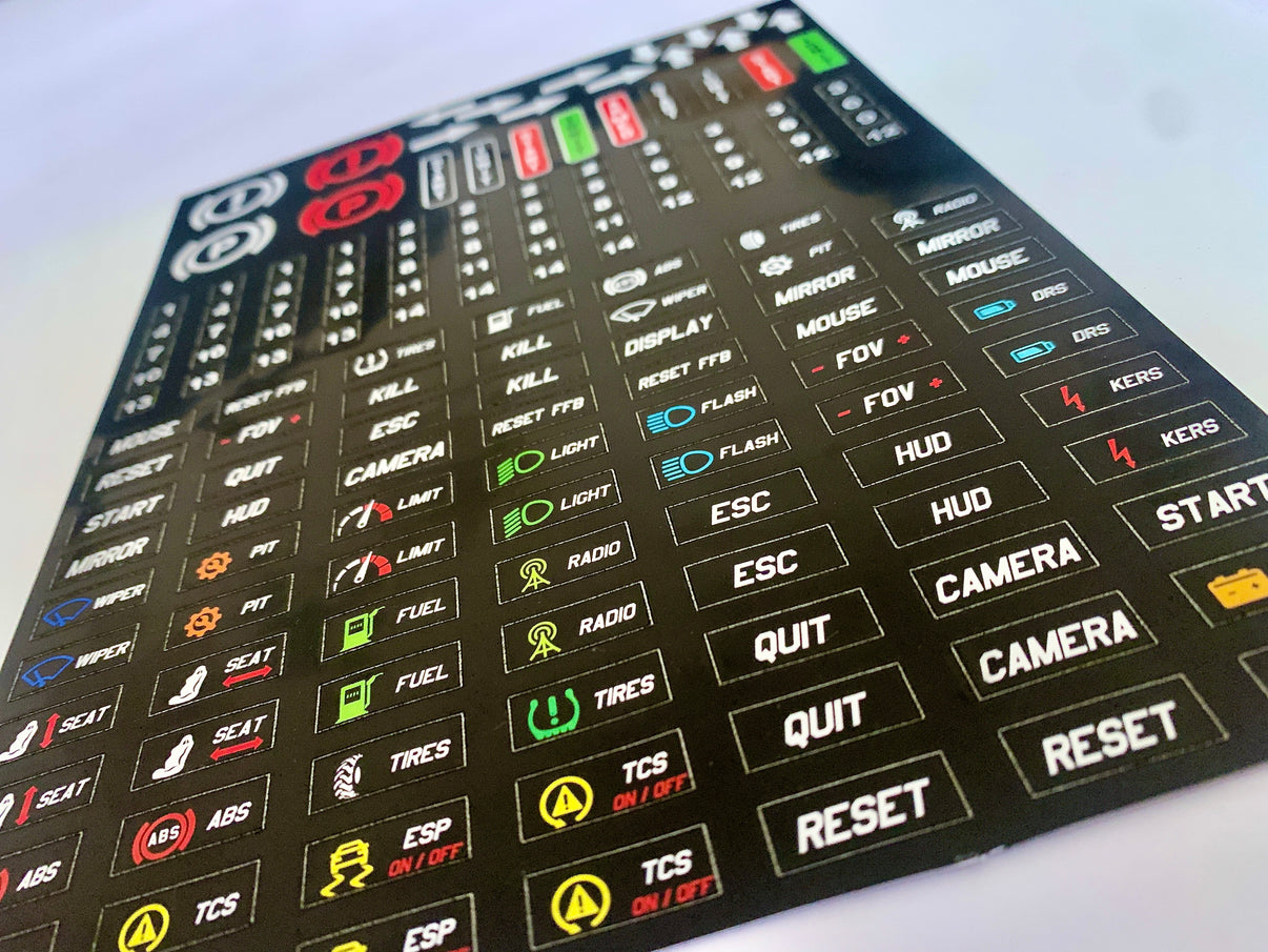 Sim Racing Stickers, 203 pz. for Steering Wheels and Button Box – GRD3D