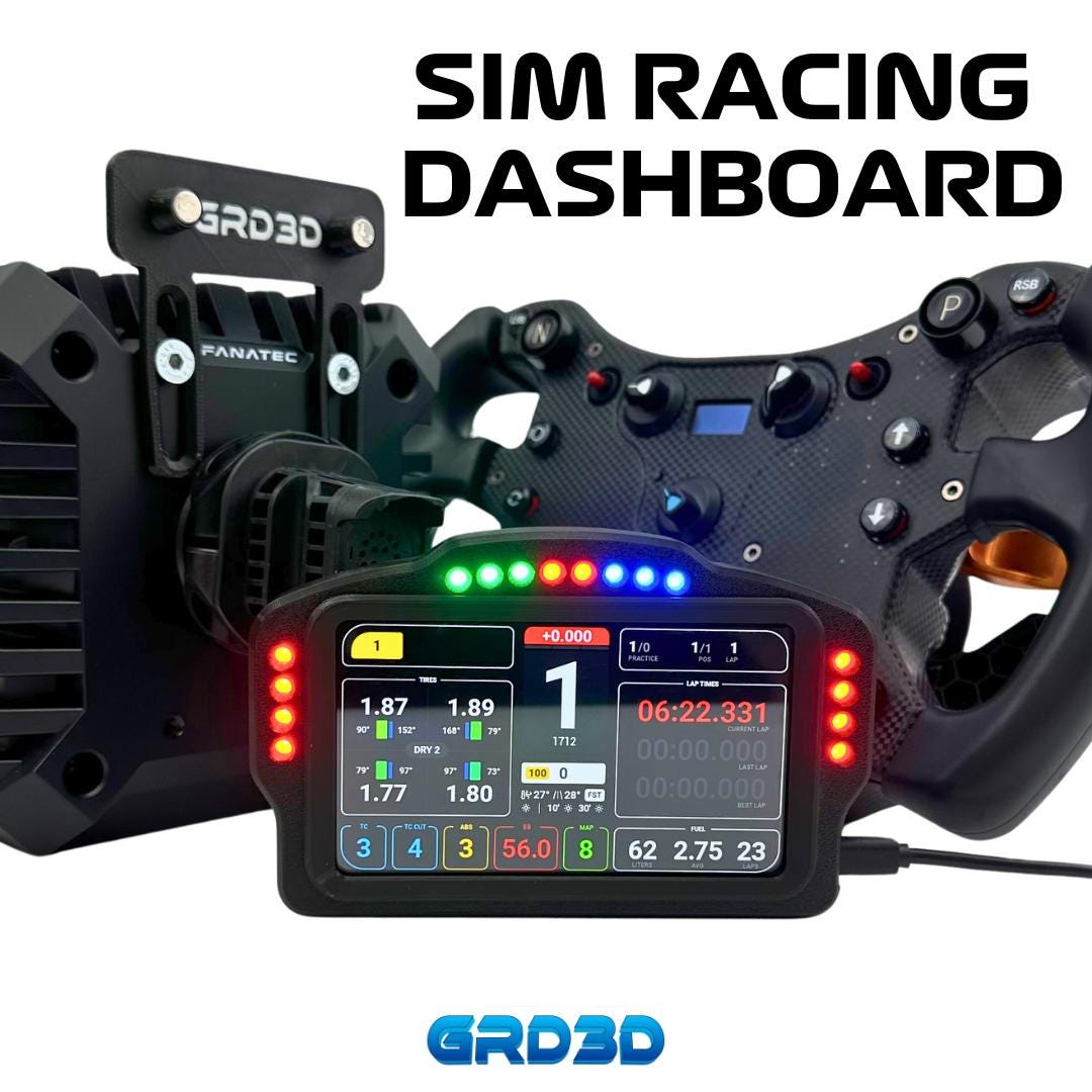 GRD3D Sim Racing Dashboard - 5-Inch Touch Display, 16 RGB LEDs for RPM