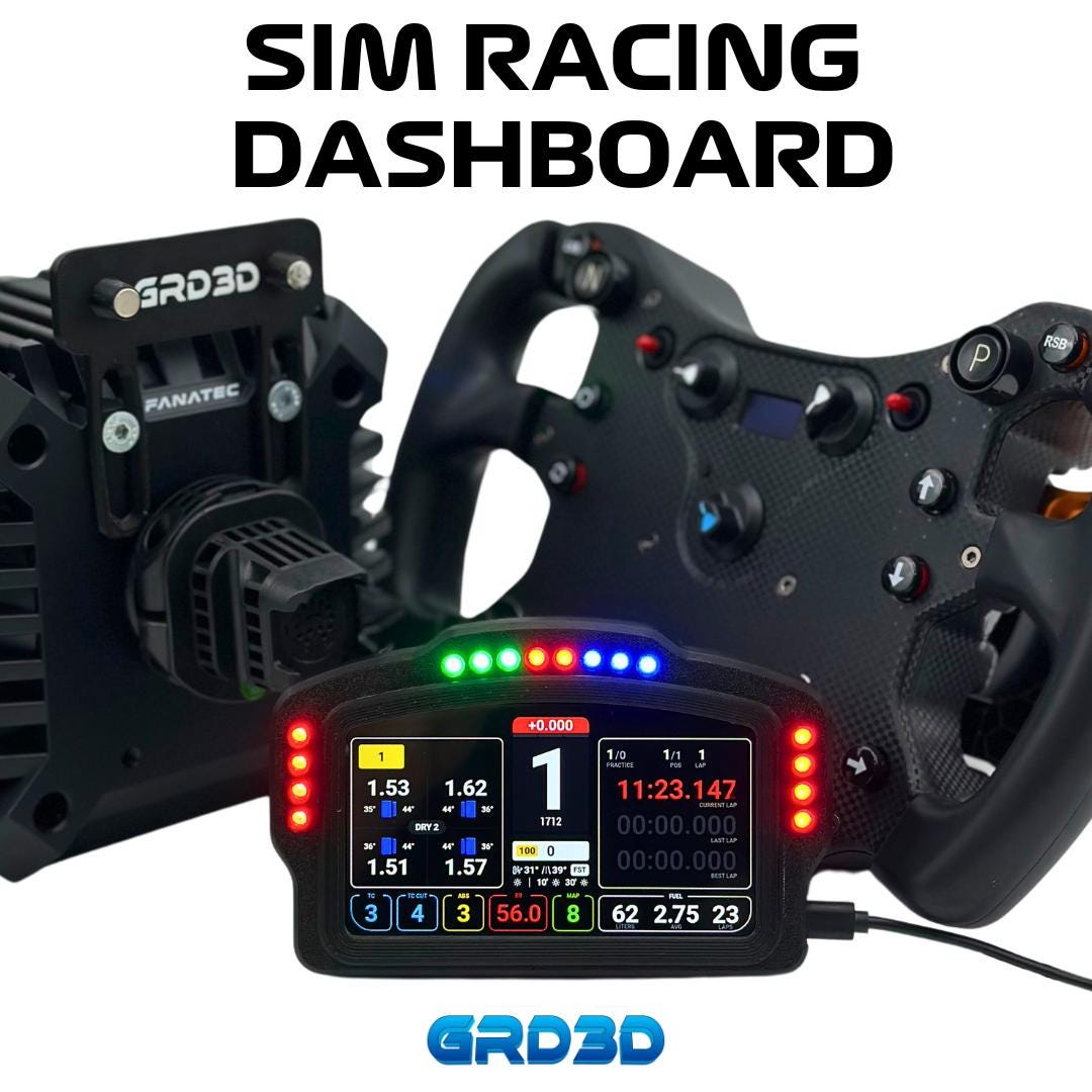 GRD3D Sim Racing Dashboard - 5-Inch Touch Display, 16 RGB LEDs for RPM